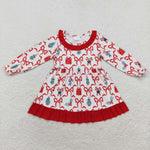 GLD0523  toddler girl clothes bow tie baby girl christmas winter dress