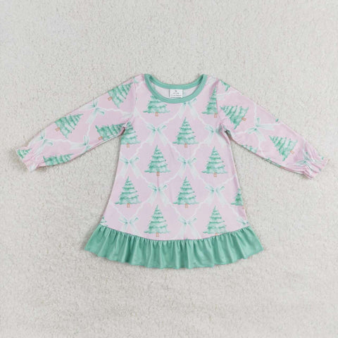 GLD0538 toddler girl clothes christmas tree baby girl  xmas winter dress