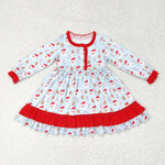 GLD0556  toddler girl clothes blue santa claus girl christmas dress