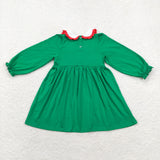 GLD0559   toddler girl clothes embroidery green tree girl christmas smocked dress