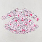 GLD0562  toddler girl clothes pink santa claus girl christmas dress