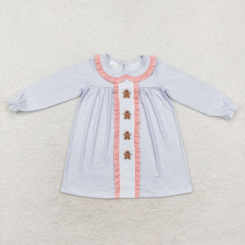 GLD0571    toddler girl clothes embroidery gingerbread man  girl christmas dress