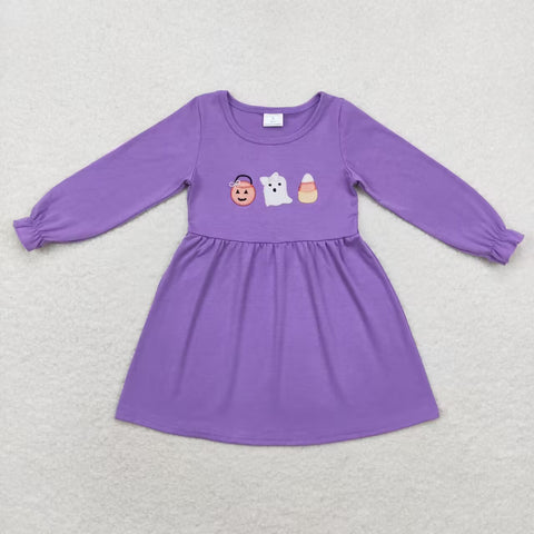 GLD0575  toddler girl clothes embroidery ghost pumpkin girl halloween winter dress