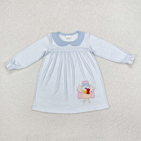 GLD0603   toddler girl clothes embroidery turkey girl thanksgiving winter dress