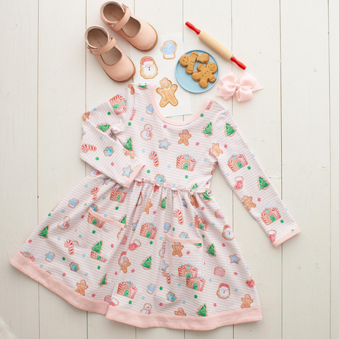 GLD0629 pre-order  toddler girl clothes  gingerbread man girl christmas winter dress-2024.7.16