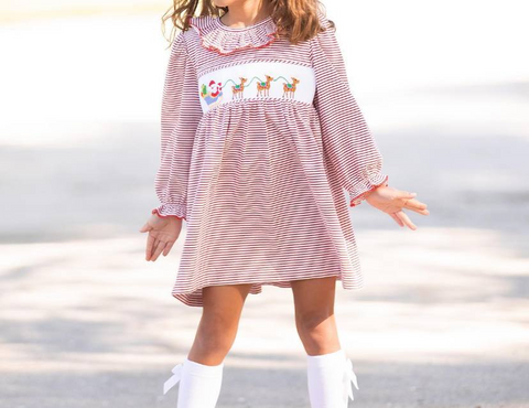GLD0632 pre-order  toddler girl clothes  deer girl christmas winter dress-2024.7.16