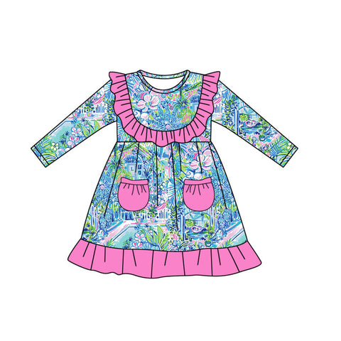 GLD0652 pre-order  toddler girl clothes floral girl winter dress-2024.7.22
