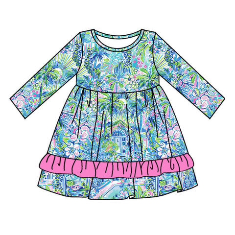GLD0653 pre-order  toddler girl clothes floral girl winter dress-2024.7.22