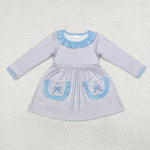 GLD0679   toddler girl clothes embroidery bow girl winter dress