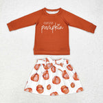 GLD0686  toddler girl clothes cartoon girl pumpkin short skirt outfit