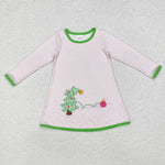 GLD0704    toddler girl clothes embroidery xmas tree girl  christmas winter dress