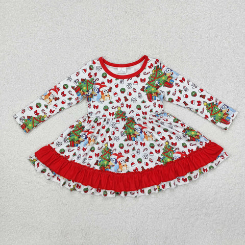 GLD0792  toddler girl clothes cartoon dog girl christmas winter dress