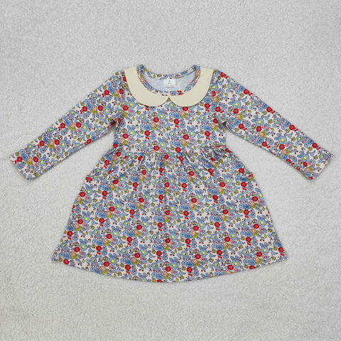 GLD0811   toddler girl clothes  floral girl winter dress