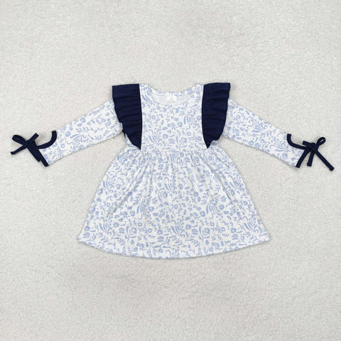 GLD0836  toddler girl clothes blue floral girl winter dress