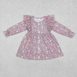 GLD0857   toddler girl clothes floral girl winter dress