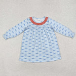 GLD0865  toddler girl clothes blue bow girl winter dress