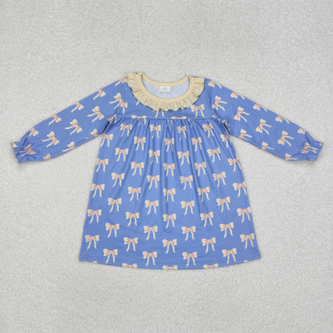 GLD0897   toddler girl clothes blue bows girl winter dress