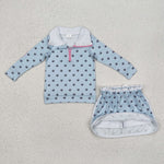 GLD0972   baby girl clothes blue flower toddler girl fall outfit