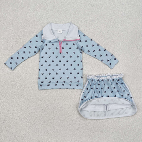 GLD0972   baby girl clothes blue flower toddler girl fall outfit