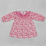 GLD0990  toddler girl clothes embroidery smocked bows girl Valentine's Day dress