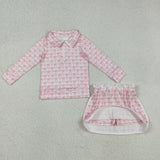 GLD1014  toddler girl clothes bows girl summer short skirt set