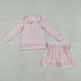GLD1014  toddler girl clothes bows girl summer short skirt set
