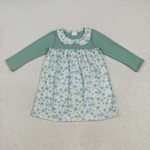 GLD1087   toddler clothes green floral baby girl  winter dress