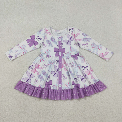 GLD1271   toddler clothes purple bows baby girl winter dress