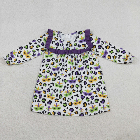 GLD1319 toddler girl clothes leopard print print girl mardi gras dress