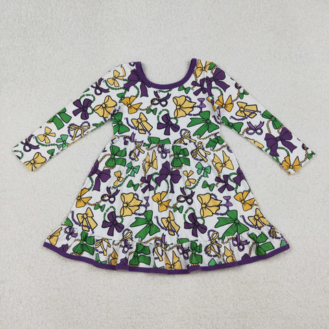 GLD1320  toddler girl clothes mardi gras print girl winter dress