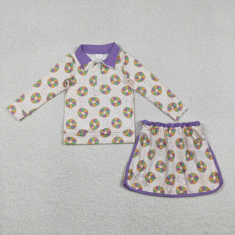GLD1332 baby girl clothes king cake toddler girl mardi gras skirt outfit