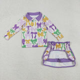 GLD1333 baby girl clothes bows toddler girl mardi gras yoga skirt outfit