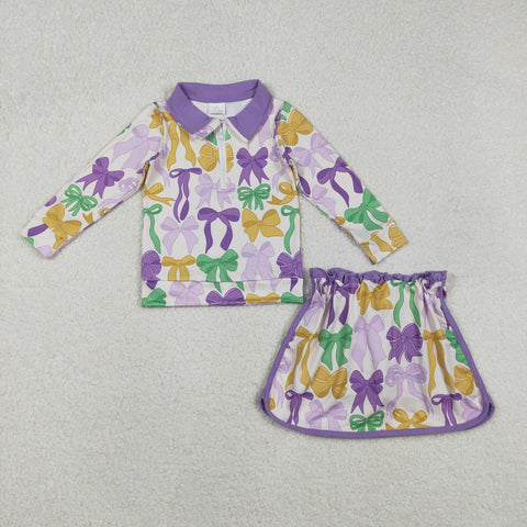 GLD1333 baby girl clothes bows toddler girl mardi gras yoga skirt outfit