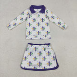 GLD1360  baby girl clothes mardi gras toddler girl yoga skirt outfit