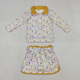 GLD1365   baby girl clothes leopard print toddler girl mardi gras yoga skirt outfit