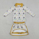GLD1370 baby girl clothes  mardi gras toddler girl yoga skirt outfit