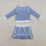 GLD1483  baby girl clothes blue toddler girl yoga skirt outfit