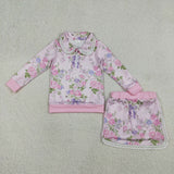 GLD1572  baby girl clothes floral print toddler girl winter skirt outfit