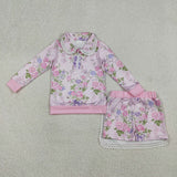 GLD1572  baby girl clothes floral print toddler girl winter skirt outfit
