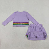 GLD1573  baby girl clothes purple print toddler girl mardi gras skirt outfit