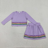 GLD1573  baby girl clothes purple print toddler girl mardi gras skirt outfit