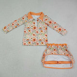 GLD1606  baby girl clothes flower print toddler girl skirt outfit
