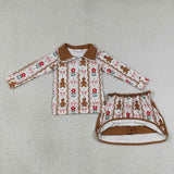 GLD1607   baby girl clothes gingerbread print toddler girl skirt outfit