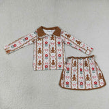 GLD1607   baby girl clothes gingerbread print toddler girl skirt outfit