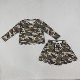 GLD1620   baby girl clothes camo print toddler girl skirt outfit