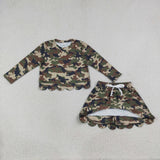 GLD1620   baby girl clothes camo print toddler girl skirt outfit