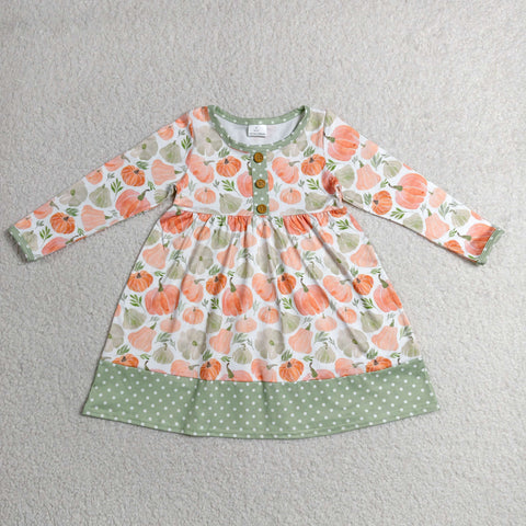 GLD1626 toddler girl clothes pumpkin print girl fall dress