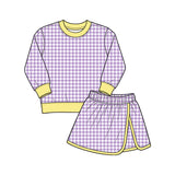 9.7 Pre-order girls plaid long sleeve skorts outfits yoga