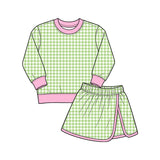 9.7 Pre-order girls plaid long sleeve skorts outfits yoga