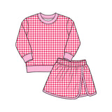 9.7 Pre-order girls plaid long sleeve skorts outfits yoga
